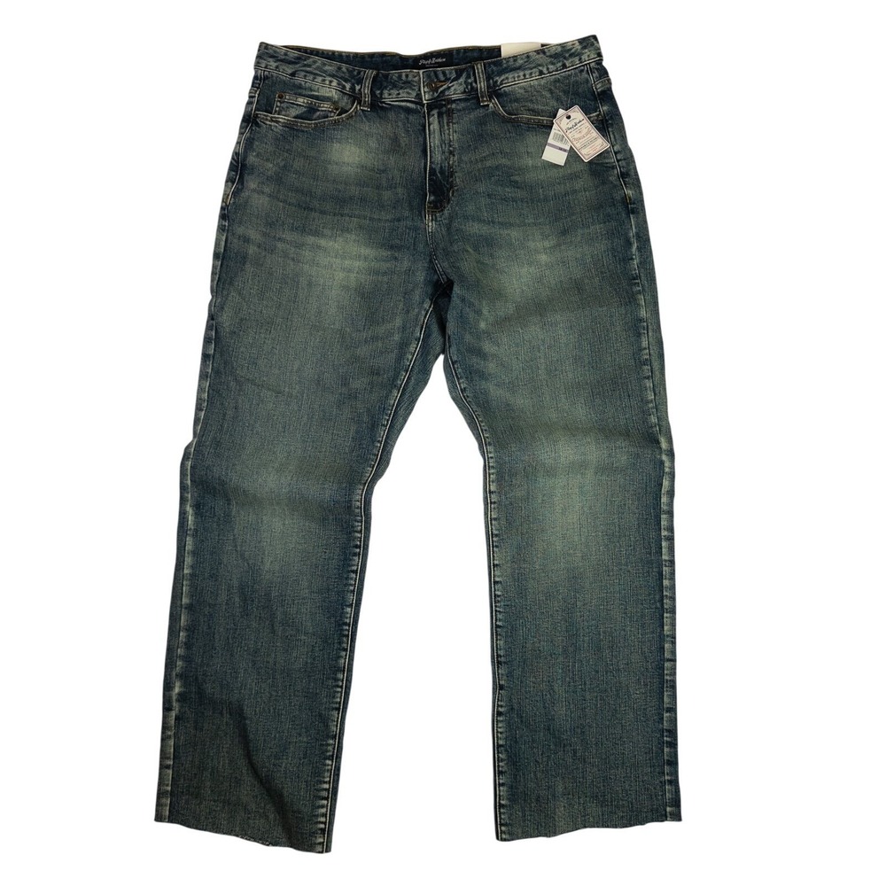Flag‎ & Anthem Portland Relaxed Fit Raw Hem Jeans Mens Blue Straight Denim Pants